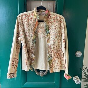 Life Style Bohemian Cream Blazer with Multicolor Embroidery